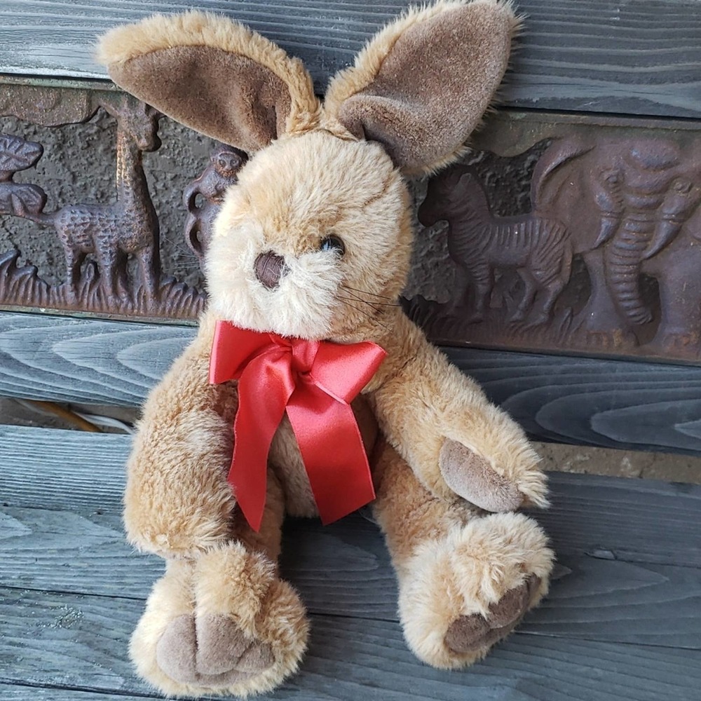 Vintage Plush Rabbit toy | Jointed design | Hamburg | Brown and Red